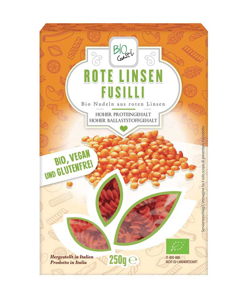 Rote Linsen Fusilli